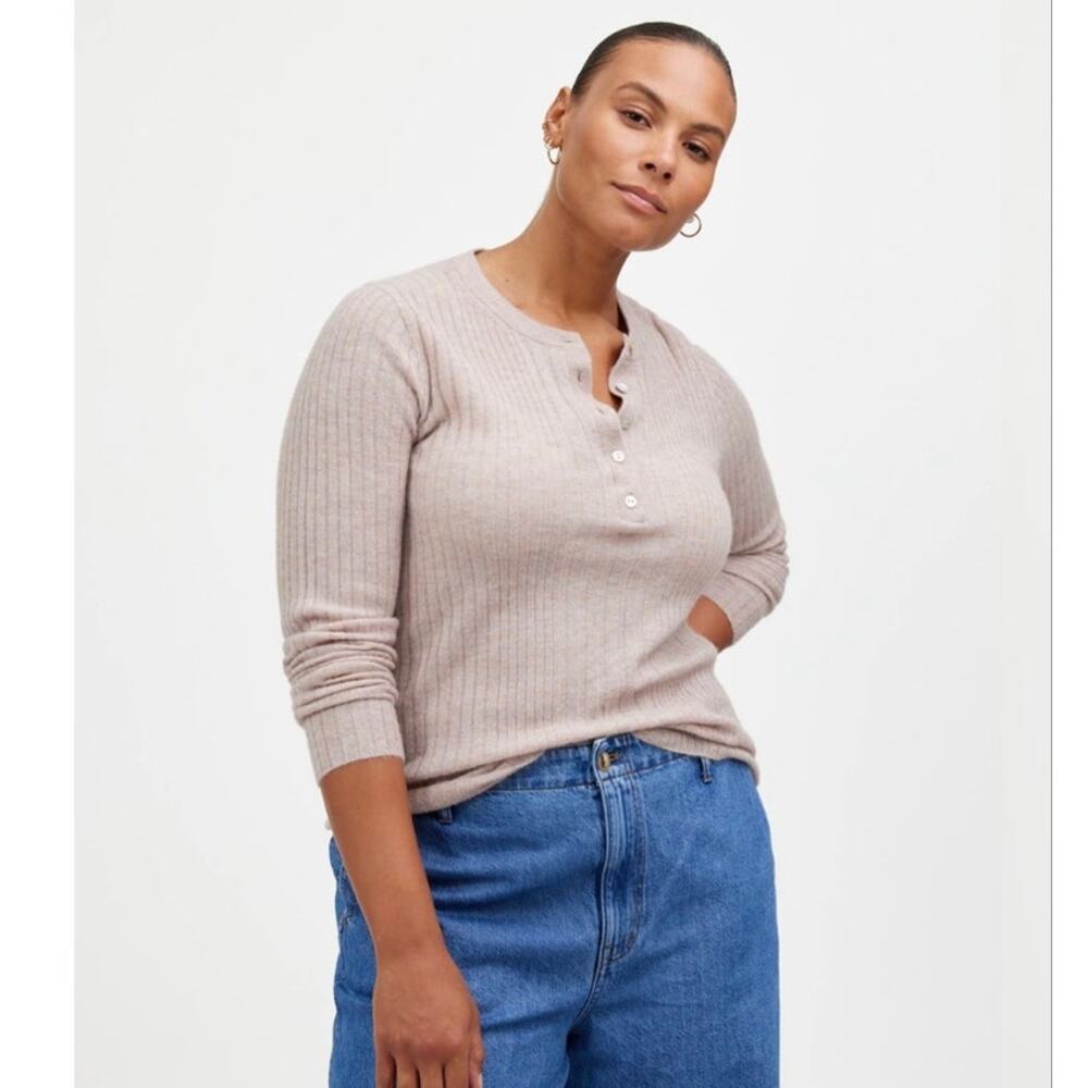 Madewell Womens Small Alpaca Blend Henley Sweater Minimalist Neutral Clean Girl